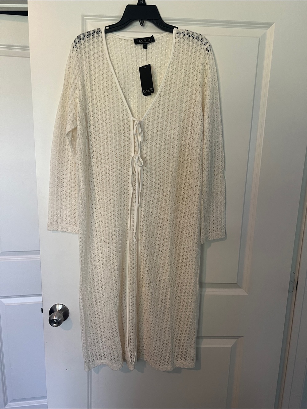 Eloquii Cream Open-Knit Tie-Front Duster